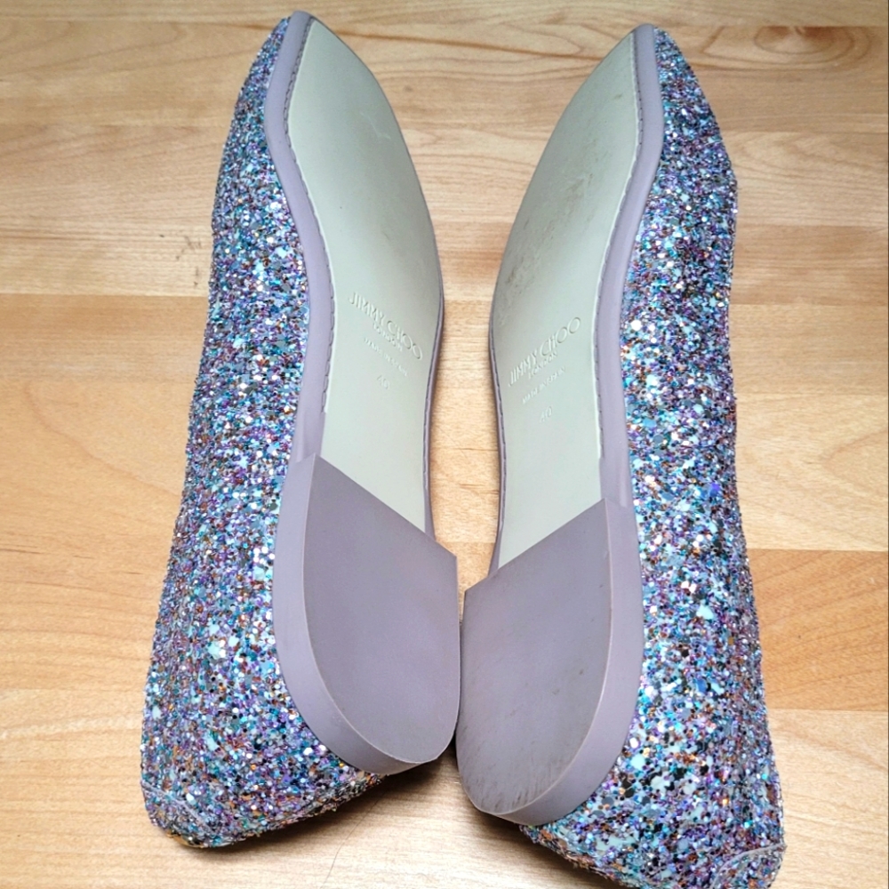 Jimmy Choo Multicolor Glitter Square-Toe Flats - Picture 5 of 15